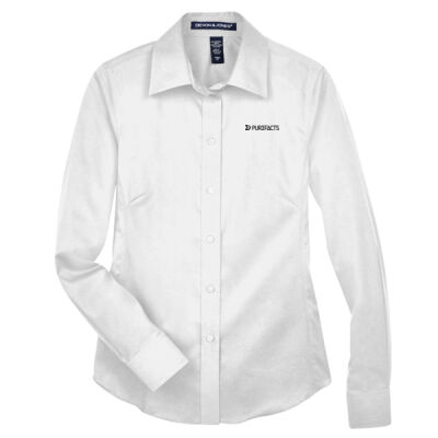 Twill Woven Dress Shirt - Ladies - White  Thumbnail